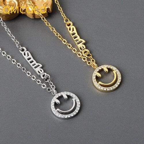 QMCOCO 925 Silver Smiley Face Necklaces Simple Luxury Zircon Clavicle Chain For Bride Jewelry Woman Trendy Neck Accessories