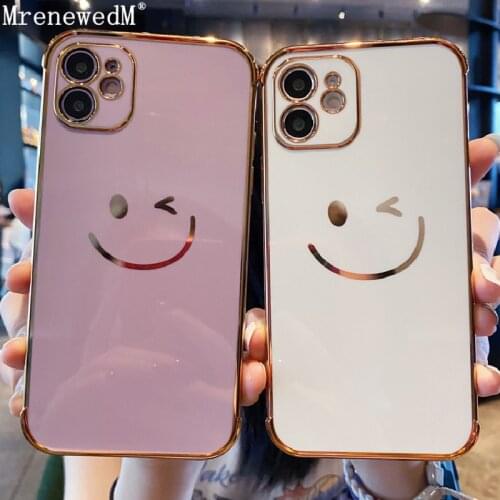 Luxury Plating Cartoon Smile Face Phone Case For iPhone 12 11 Pro X XR XS Max 12 Mini Candy Color Silicone Cover On 7 8 Plus SE2