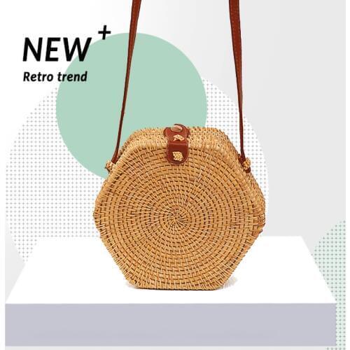 Hexagon rattan bag Womens bag Handbag shoulder Straw bags Crossbody bag wallet Beach bags Lady Bohemian style Shoulder Bags