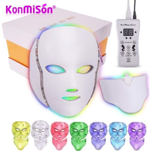 7 Color LED Facial Neck Mask With EMS Microelectronics LED Photon Mask Wrinkle Acne Removal Skin Rejuvenation Face Beauty Spa