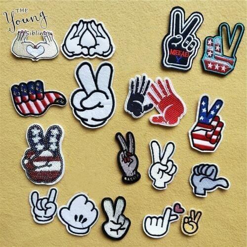 Hot sale Mixture Finger Parches Embroidered Iron On Patches For Clothing DIY Stripes Clothes Stickers Custom DIY Clothes Badges
