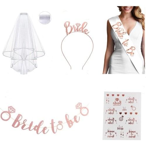 Hen Party Bride To Be Banner Decor Bride Head wear Veil Decoration Bride To Be Satin Sash Sticker Bridal Shower Supplies TB24