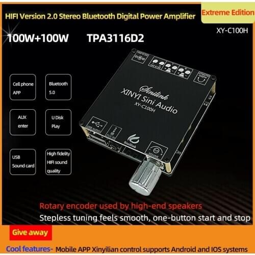 XY-C100H HIFI 100WX2 TPA3116D2 Bluetooth 5.0 High Power Digital Amplifier Stereo Board AUX USB AMP Amplificador Home Theater