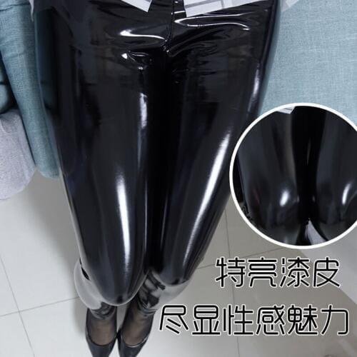 Leather Pants Womens High Waist Large Size Pu Bright Surface Bright Leather and Thin Velvet Long Patent Leather Leggings