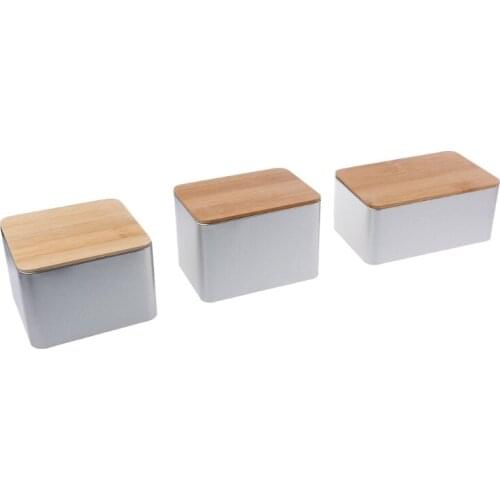 Tinplate Storage Box Case Organizer With Bamboo Lid For Money Coin Candy Key