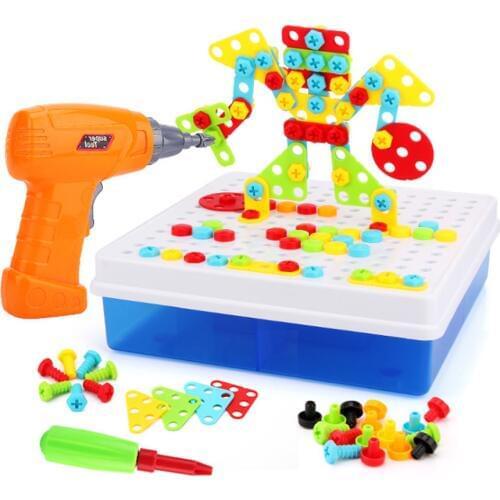 149/193Pcs Kids Drill Toys Creative Educational Toy Electric Drill Screws Puzzle Assembled Mosaic Building Boy Pretend Play Toy