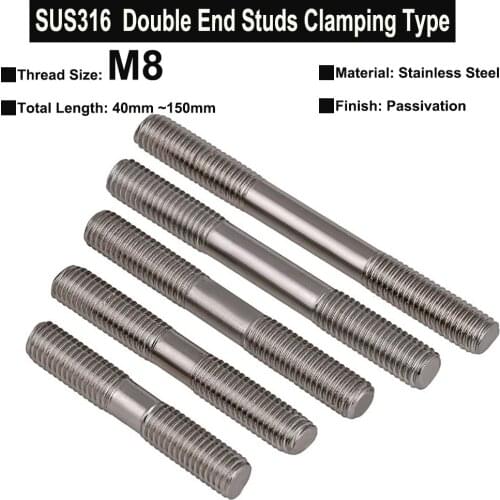 2Pcs/1Pc M8 SUS316 Stainless Steel Double End Studs Clamping Type Headless Stud Bolt Screw Tooth Stick Dual Head Threaded Bar