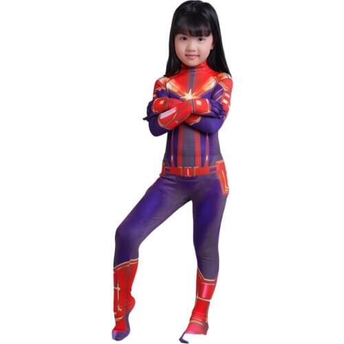 3D Women Girls Movie Version Captain Carol Danvers Cosplay Costume Zentai Superhero for Kids Costumes