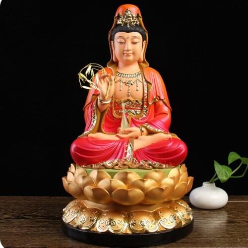 40CM Large Asia HOME shrine protection Buddhism bless family safe health good luck Guan yin Avalokitesvara Buddha color statue