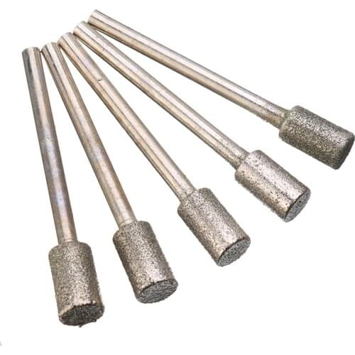 5pcs 3mm Shank Silver Diamond Grinding Burr Stone Drill Bits Grinding Rod Mill For Glass Engraving Rotary Tool Electric Grinder
