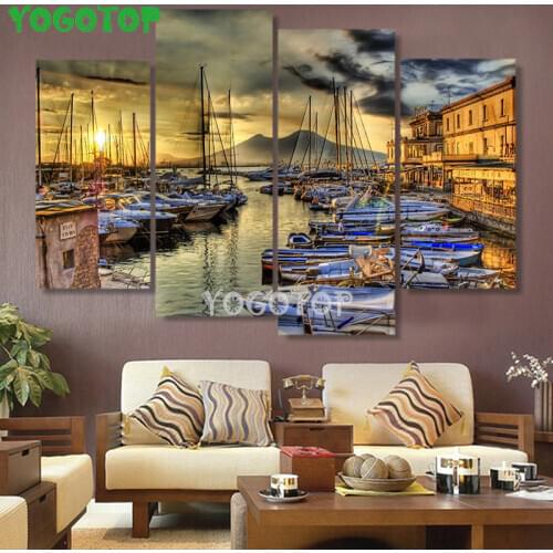 5d,Diamond Embroidery,Naples Italy Wharf Boats,Full square Diamond Painting 4 pcs,Cross Stitch,3D,Mosaic,home Decoration ML1419