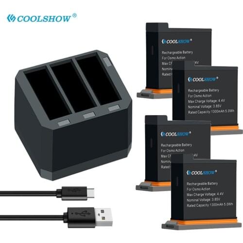 Batteries for DJI Osmo Action Camera Battery 1300mAh Channel USB Charger bateria For DJI Osmo Action Camera Accessories