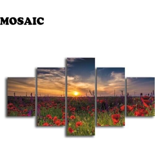 DIY diamond painting Sunrise Flower Field,full square/round diamond embroidery multi pictures,flower diamond painting 5 pieces