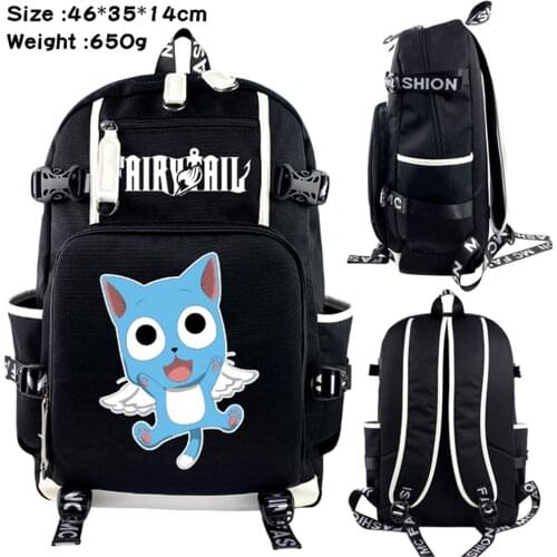 Anime FAIRY TAIL Canva Backpack Student Packsack Black Zip Shoulders Travel Laptop Bag Teenager Schoolbag Unisex Cartoon Bookbag