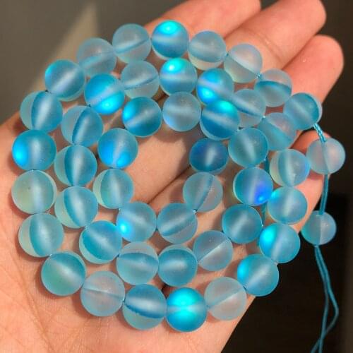 Austria lake blue Crystal Quartz Polished Matte Moon Stone 6/8/10mm Round Loose Spacer Beads For Bracelet Necklace Making