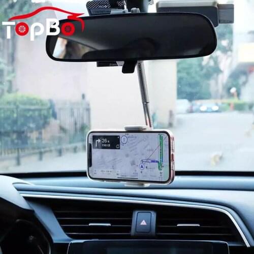 Adjustable ABS Car Rearview Mirror Mount Phone Holder Universal For iPhone GPS Seat Small Smartphone Phone Holder Stand Support