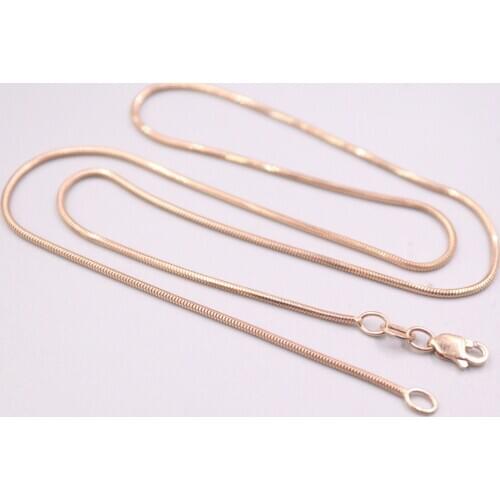 Free Shipping Real 18K Rose Gold Necklace Women Luck Snake Chain Necklace 16.5inch 1mmW 3.5-3.8g