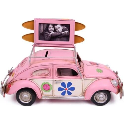 Decorative Metal Car Frame and Piggy Bank - Trinket, Miniature, Gift, Nostalgic, Vintage, handmade Hand Painted, Quality Durable