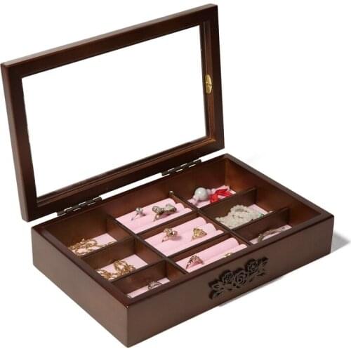 Wooden Cufflink Case & Ring Storage Organizer, Luxury Mens Jewelry Box for Cufflinks 9 Grids Organizer Box