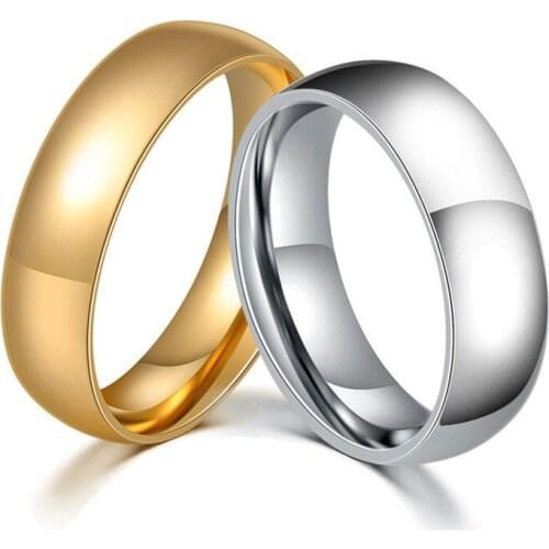 EAMTI 6mm Trendy Wedding Bands Rings For Women Love Gold Silver Color Ring Stainless Steel Men Promise Fashion Jewelry