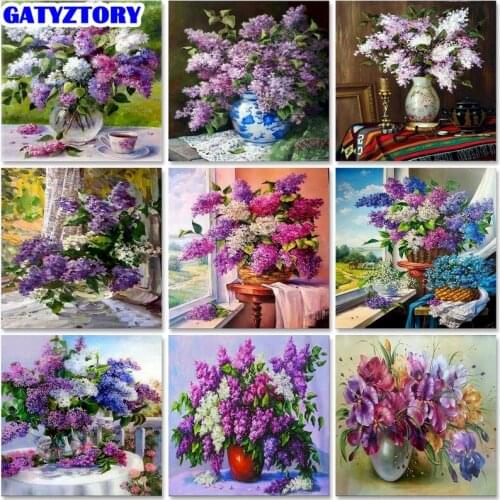 GATYZTORY Diy Coloring Picture By Numbers Flower Hand Paind Kit Canvas Painting By Numbers Zero Foundation Home Decor