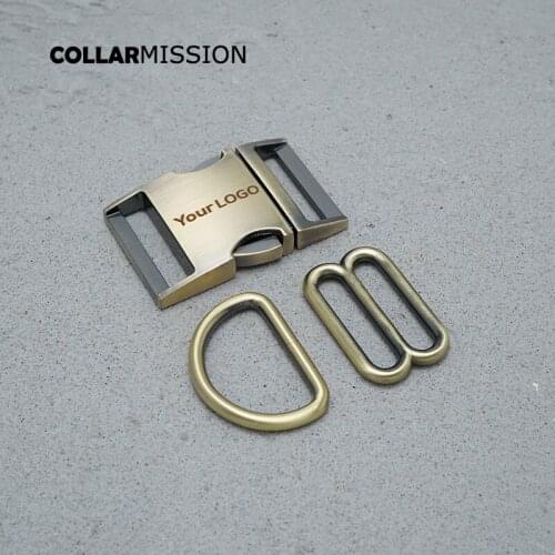 Engraving(Metal Buckle+ Adjust Buckle+ D Ring)For dog collar 30mm Webbing copper Accessory DIY Handmade Pet Collar Leash