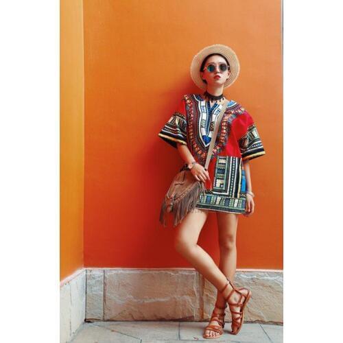 Cotton Africa Clothing Dashiki Performance Woman Man Children Blouse Ethnic Print Top