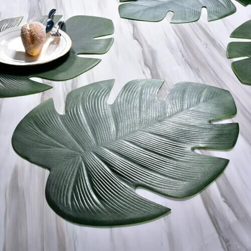 Simulation Palm Leaf EVA Dining Table Mat Non-slip Pad Waterproof Oil-proof Kitchen Placemat Disc Pads Bowl Coasters Decor