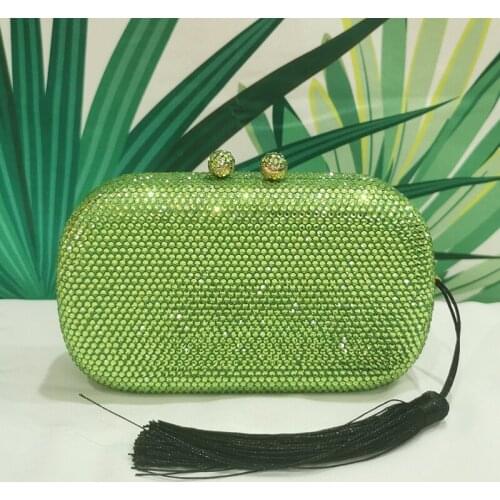 WHTUOHENG Green Tassel Clutch Purse For Party Diamond Lady Dinner Banquet Chain Purse Free Shipping Female MiniWomen Money Bags