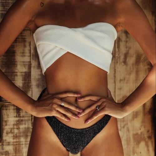 High Leg Bandeau Bikini Set Swimwear Female Two Pieces Swimsuit High Waist Bikini Solid Women Bathing Suit Biquini 2020 #YJ1