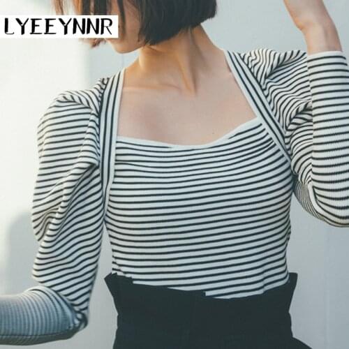 Женские полосатые футболки LYEEYNNR China At AliExpress