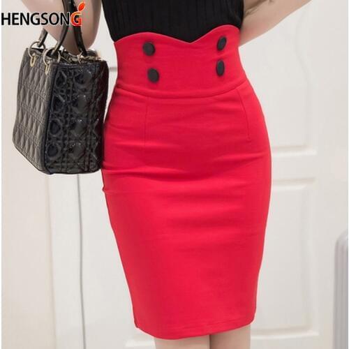Plus Size 3XL Fashion Womens Midi Skirt Slim OL Sexy Back Zipper Button Slim Pencil Skirt Elegant Office Ladies Skirts юбка
