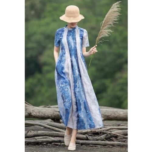 2020 summer new literary and artistic leisure was thin linen dress big swing color temperament long skirt female