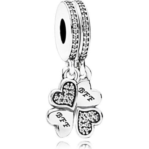 Original 925 Sterling Silver Charm New Clover With Crystal Pendant Fit Pandora Women Bracelet & Necklace Diy Jewelry