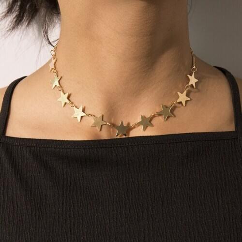 Simple Temperament Cute Alloy Star Choker Necklace for Women Vintage Geometric Clavicle Necklace Pendants Jewelry Kolye