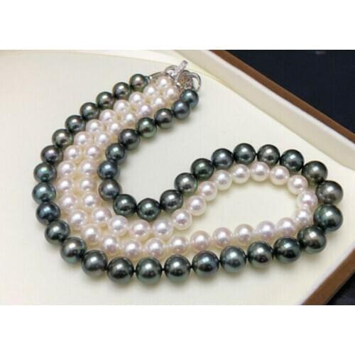 Two necklace10-11mm white ,11-12mm black green tahitian perl necklaces