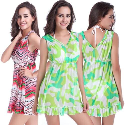 Beach Dress Cover Ups Swimsuit Swimming Sundress Printing Beachwear Wear Pareo Crotch Tunic Woman Girl Bikini Bathing Suit VB009