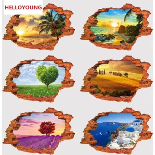 QT-0109 DIY 3D Creative Personality Landscape False windows Home Decor Removable Wall Stickers Waterproof Wallpapers Mural