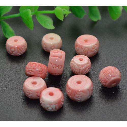 Six Words Resin Caring Om Mani Padme Hum Pink Drum Shape Loose Beads Fashion Buddhism Prayer Jewelry Making Findings 20pcs/lot