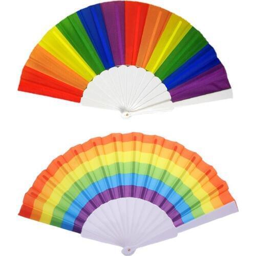 2pcs 23cm Rainbow Folding Fan Rainbow Fan Folding Fan Handheld Fan For Party Home Decorative Fans