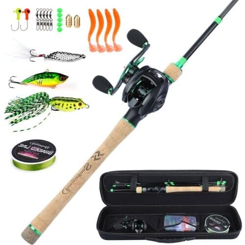 Sougayilang 8.1:1 High Speed Baitcsting Reel Rod Full Kit 1.8-2.4m Carbon Fiber Casting Rod Set Fishing Line Lures Hooks Combo