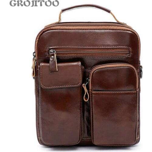 GROJITOO Genuine leather Mens bag fashion Single Shoulder Bag for man multi functional leather mens bag