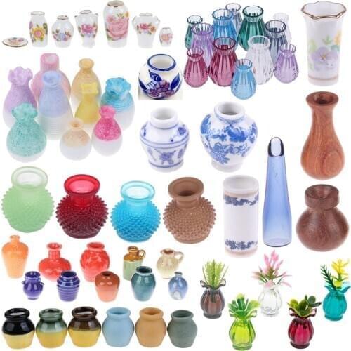 1/2/5/6pcs/lot Cute Vintage Porcelain Flowerpot Vase Jar 1:12 Scale Handcrafted Doll House Miniature Dollhouse Accessories