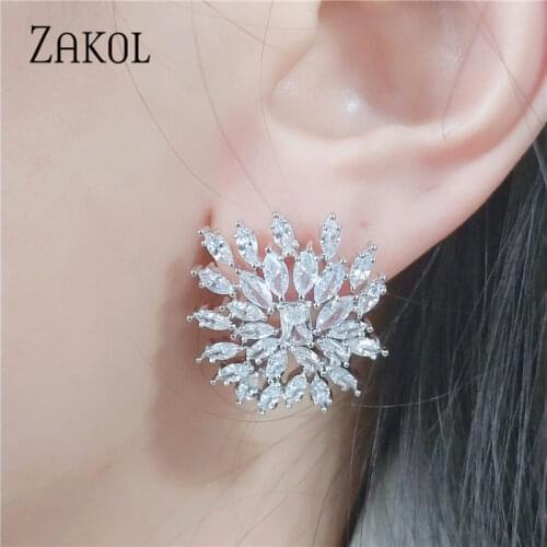 ZAKOL Luxury Marquise Cut AAA Cubic Zirconia Stud Earrings Fashion Leaf Bridal Wedding Party Dinner Dress Accessories FSEP2337