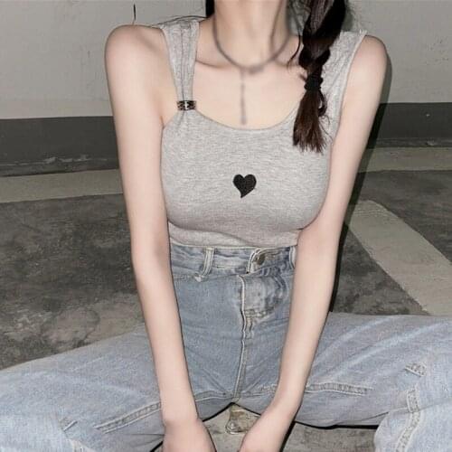 2021 Tank Tops Women Heart Print Summer Slim Render Short Top Sexy Sleeveless Streets Croptops Casual Vest Crop Tops