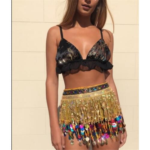 2019 Colorful Bling Mini Skirt Women Sequined Rhinestone Tassel Fringe Dance Skirt Sexy Summer Beach Show Party Night Clubwear