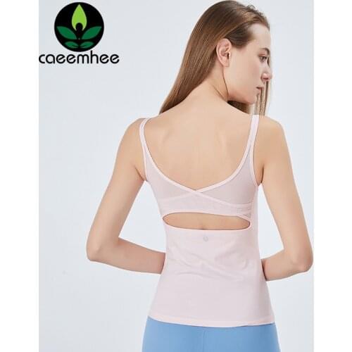 CAEEMHEE Women Hollow Out Mesh Yoga Tank Top Padded Sleeveless Workout Tops Fitness Shirts Sportswear Quick Dry Running Gym Vest