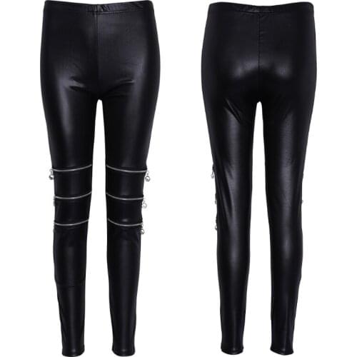 Womens Faux Leather Stretch Skinny Pencil Pants Zipper Decoration