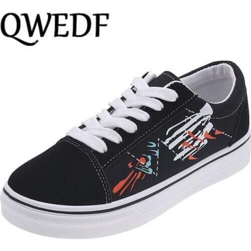 QWEDF 2019 Women vulcanized sneakers breathable flat casual white shoes woman spring and autumn canvas shoes white X9-52