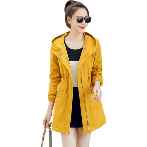 2020 Spring Autumn Women Trench Coats Outerwear Long Sleeve Hooded Windbreaker Slim Big Size Casual Tops Female Basic Coat J402
